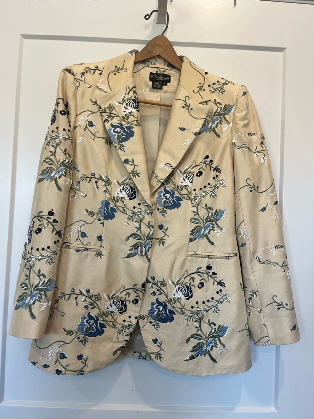 The J.Peterman Floral Embroidered 100% Silk Blazer Western Garden Summer Boho  8